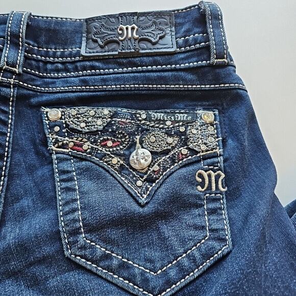 MissMe Women's Blue Denim Signature Boot Cut Altered Bottoms Jeans Size 26 - Picture 3 of 6
